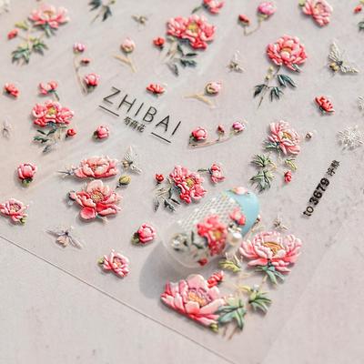 Embossed Peony Flower Nail Stickers DIY Making Creative Decorative Stickers