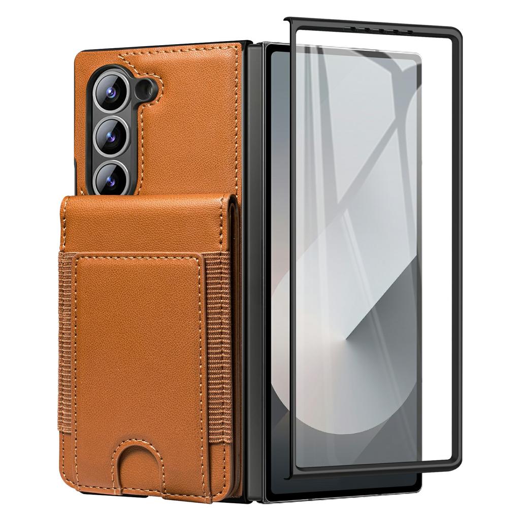 For Samsung Galaxy Z Fold5 5G Case Card Bag Kickstand Leather+PC Phone Cover with HD Screen Protector