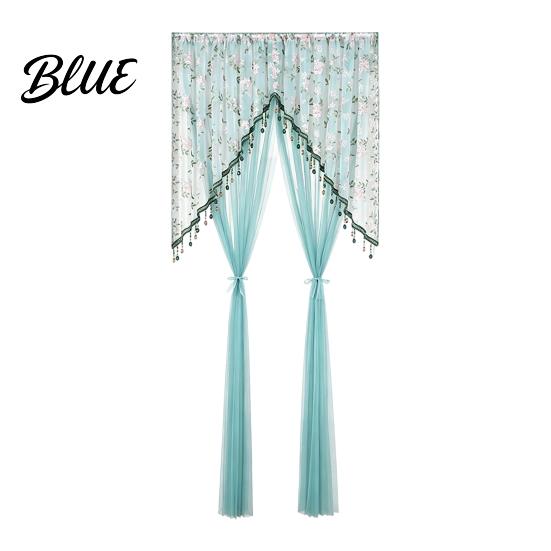 French Retro Style Door Drape Sheer Lace Curtain Embroidered Floral Doorway Curtain with Beads Embroidery Room Divider Rod Pocket for Bedroom Living