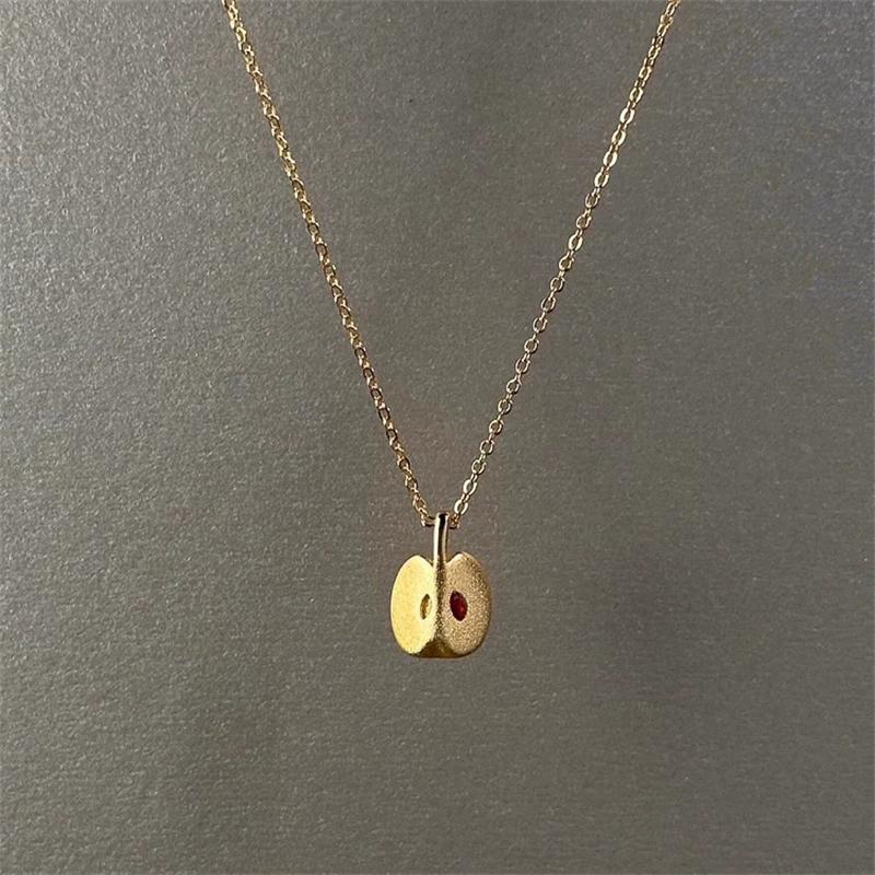 Red Zircon Apple Charm Pendant Necklaces For Women Creative Fashion New Delicate Collar Chain Jewelry Gift Party