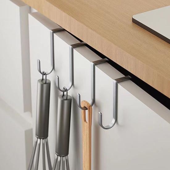 2/5Pcs Clothes Towel Hangers Over-Cabinet Hooks Strong Load-bearing Simple Installation Closet Wardrobe Door Hanging Hooks