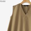 ZANZEA Women Casual V-Neck Solid Color Loose Sleeveless Dress