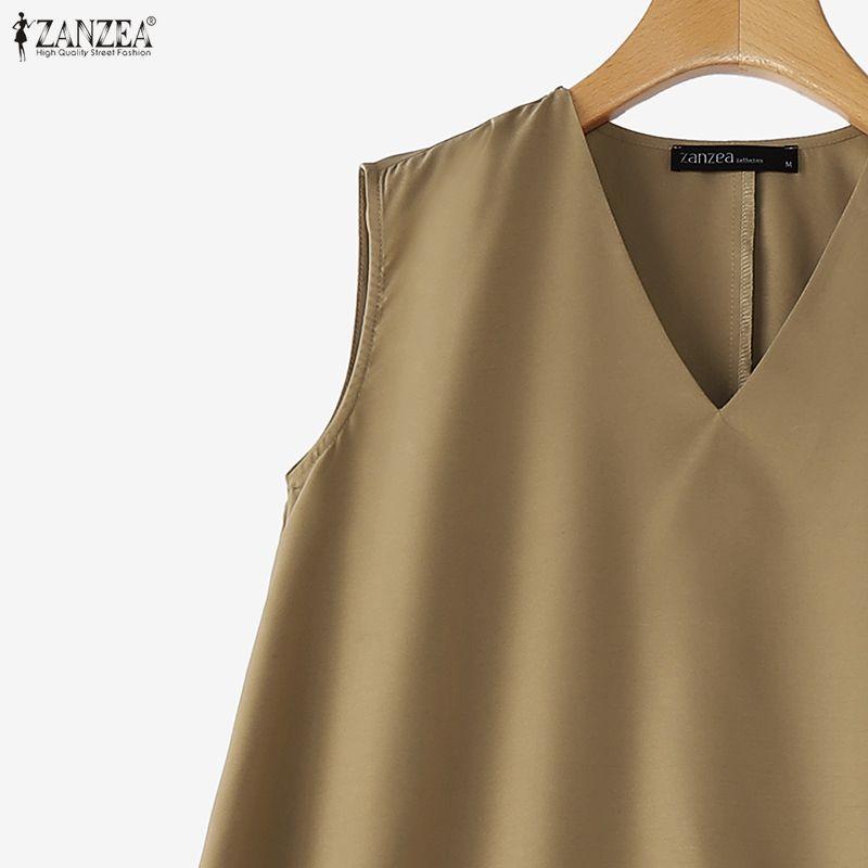 ZANZEA Women Casual V-Neck Solid Color Loose Sleeveless Dress