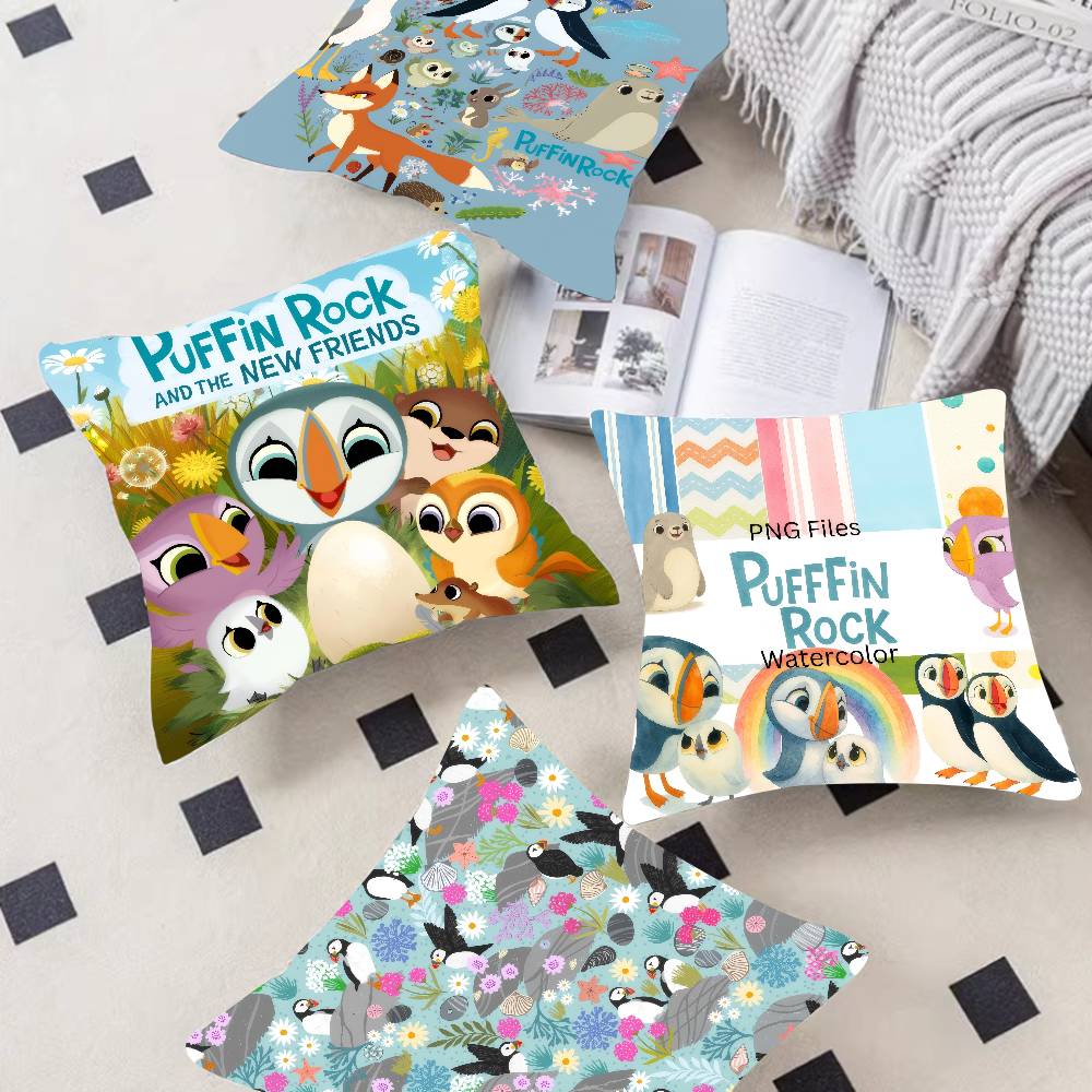 Cartoon P-P-Puffin Rock Pillow Gift Home Office Decoration Bedroom Sofa Car Cushion Cover Case 45X45