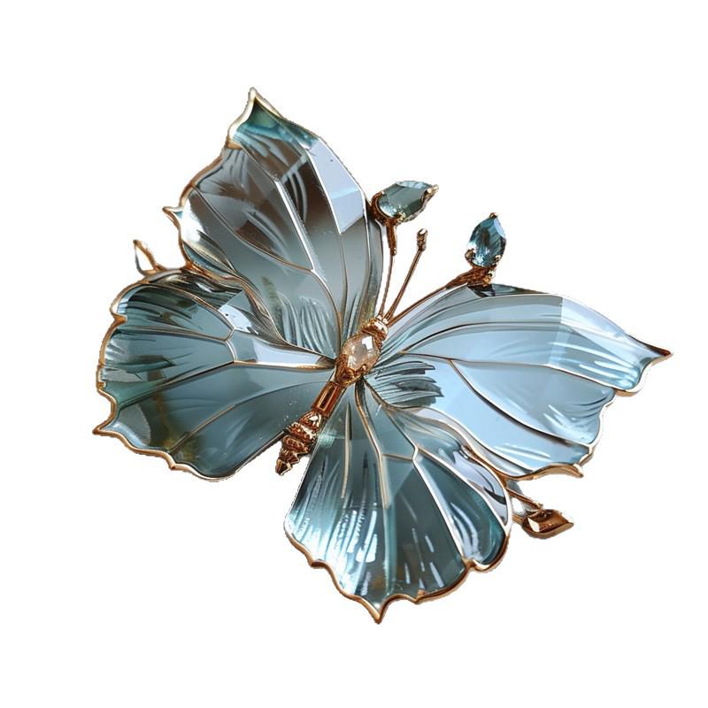 Retro Crystal Butterfly Brooch Pendant by Bo Xin Yun - Two-in-One Original Design
