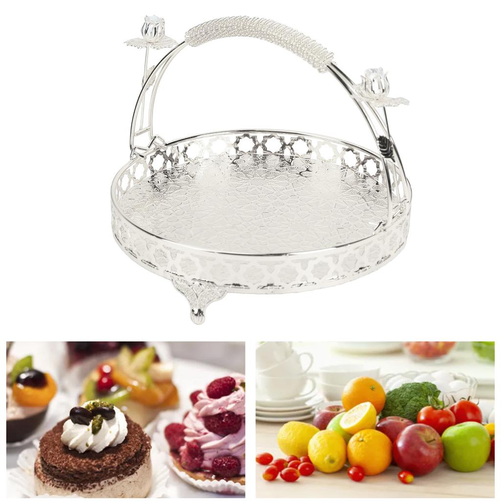 Fruit Tray Retro   Round Large Capacity Handle Design Decorative Strong Alloy Fruit Bowl for Party Family Bar Cafe