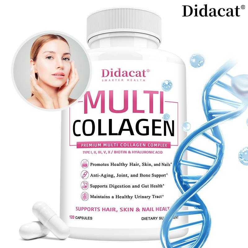 Didacat Multi-Kollagen 2000mg Kapseln, Typen I II III V X, Hyaluronsäure, 120 Kapseln