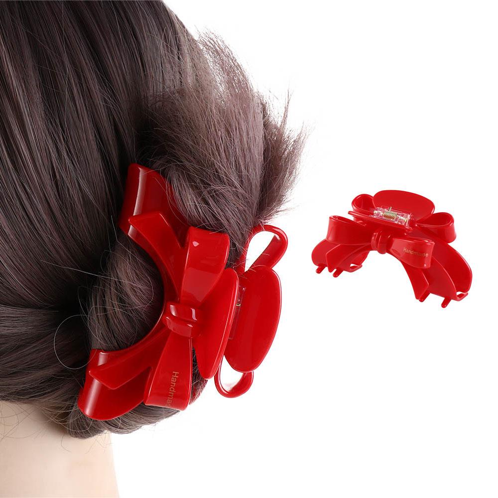 New Year Red Red Hair Clip Acetate Bownot Grab Clip Fashion Acetic Acid Bow Hair Claw  Female