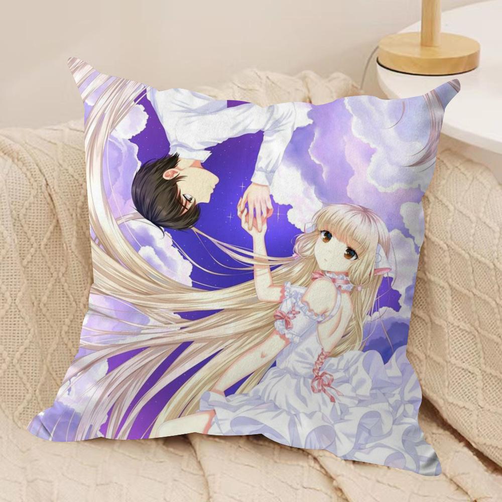 Classic Anime ChobitsS Cushion Cover Silky Short Plush Double-Sided Printed Pillow Case for Sofa All Seasons Home Decor Gift