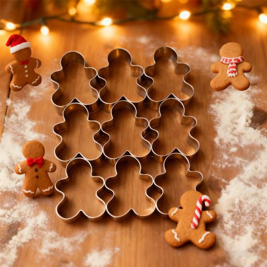 Gingerbread Man Cookie Cutters 9 Cavity Stainless Steel Baking Mold for Biscuits And Fondant Easy to Clean Baking Tool for Home Baking And Festive
