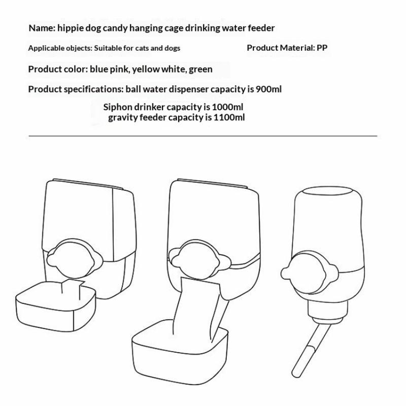 Dog Cage Hanging Water Bottle Pet Large Capacity Candy Color Hanging Cage Water Dispenser Dog Cat Automatic Feeder Accessories