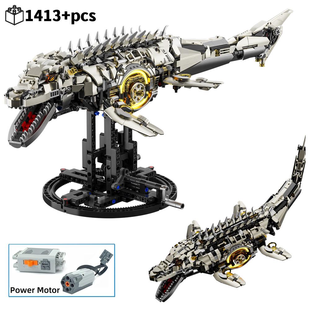 1413pcs Mechanical Mosasaurus Model Sea Dragon Building Blocks MOC linkage Assembly Bricks DIY birthday Christmas gifts