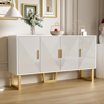 Sideboard with High-gloss Textured Doors and Golden Handles, Door Design, Height-adjustable Shelves for Living Room and Bedroom