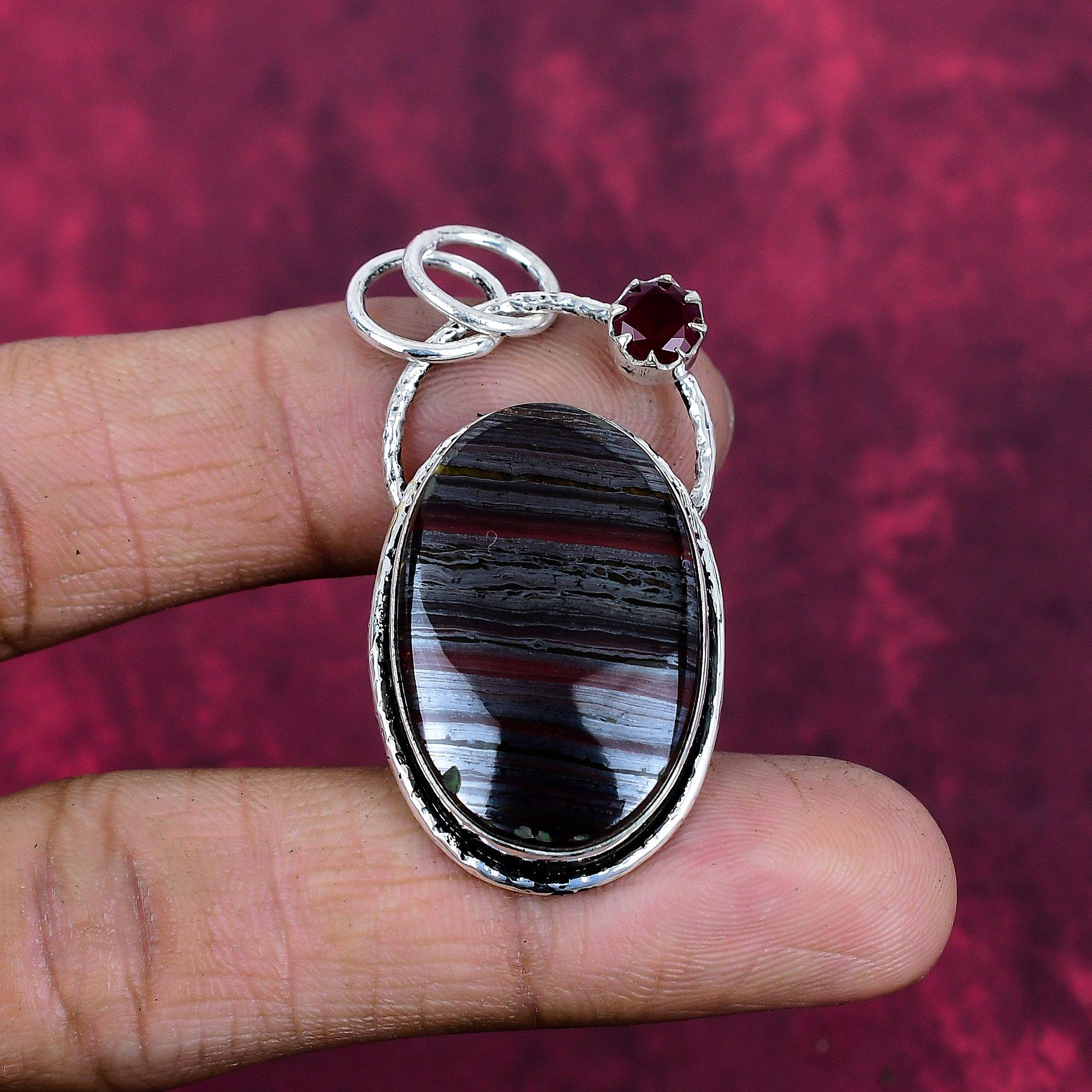 

Iren Tiger Eye & Ruby Pendant, Gemstone Handmade 925 Sterling Silver Jewelry Pendant, For Weeding Gift 1.96 Inches