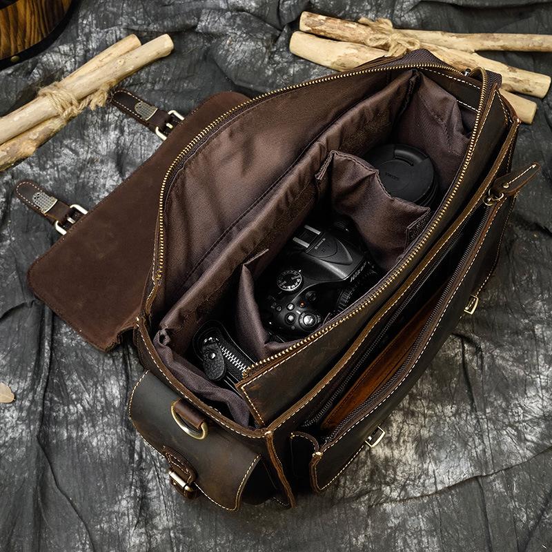 Crazy Horse Leather Slr Camera Bag Leather Messenger Bag Out Camera Protection Bag Lens Protection Gall Xjb1001
