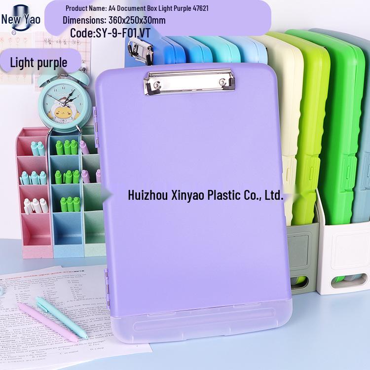 Large Capacity A4 File Box with Pen Slot & Clipboard for A5 Paper Storage