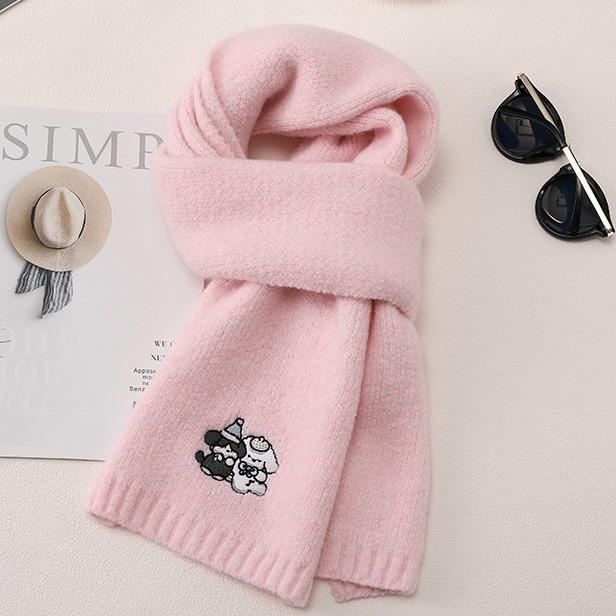 Korean atmosphere puppy embroidery including wool scarf women's new winter warm knitted wool adult scarf