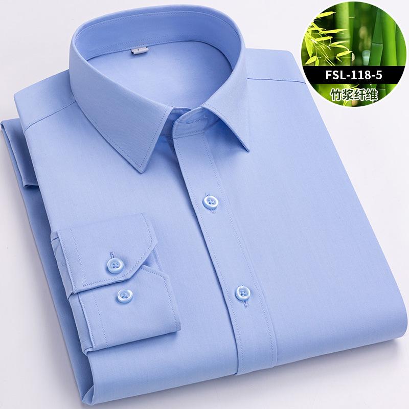 8XL Bamboo Fiber Blue Work White Shirt for Man Long Sleeve Office Business Anti-wrinkle Non-iron Men Shirts Long Sleeve Casual