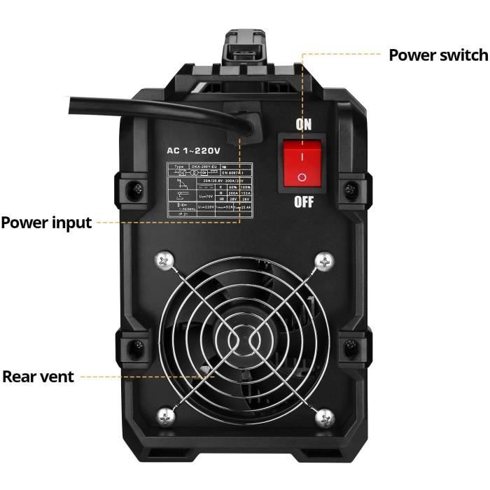 DEKO Schweißgerät MMA 220 V, Elektrodenhalter für ARC Schweißmaschine 200A, Masseklemme, Stromadapterkabel von A36