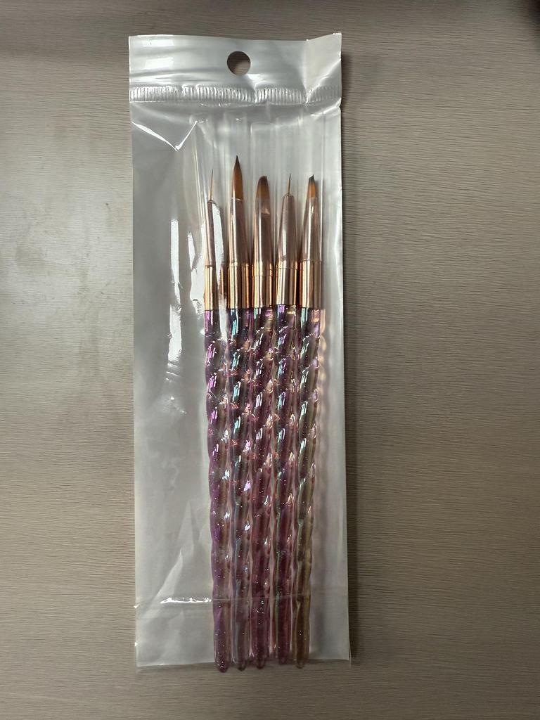 Gradient Nail Art Brush Set - 5 Pcs for Gel Polish, Line Drawing, and Crystal Carving