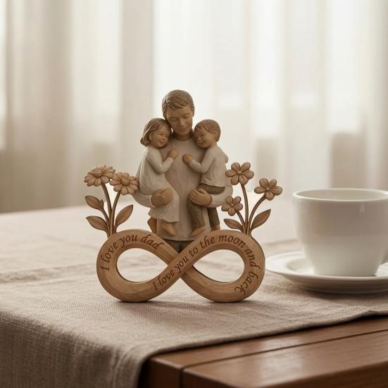 Wooden Ornament with Stable Base, Father Day Wooden Ornament, Decorative Resin Sculpture Family Love Decor for Desktop Bookshelf