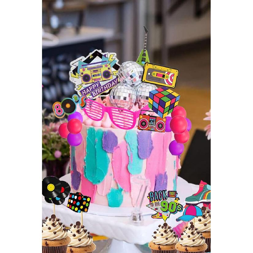 80s 90s Cake Toppers 40 PCS Roller Skate Cake Toppers 80s 90s Cupcake Toppers Retro Hip Hop Cake Decor 80s 90s Retro Party Decorations Supplies