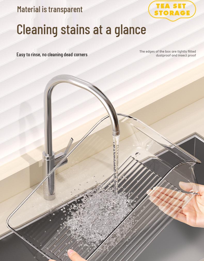 White Transparent Tea Set Storage Box with Lid - Dustproof, Moisture-Proof Kitchen Countertop Organizer