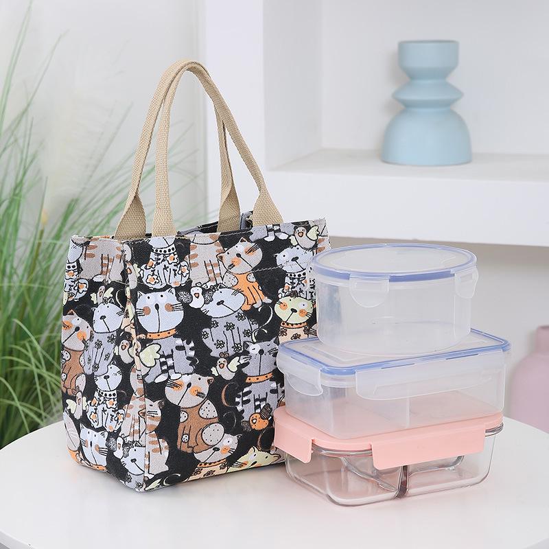 Cartoon Canvas Picnic Tote - Cute Outdoor Lunch Bag for Work or Mommy Use