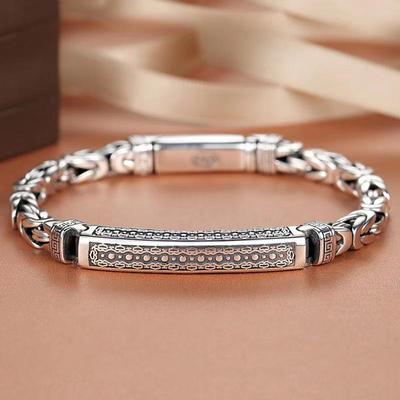 Vintage S925 Sterling Silver Peace Pattern Men's Bracelet - Bold, Unique Gift Accessory
