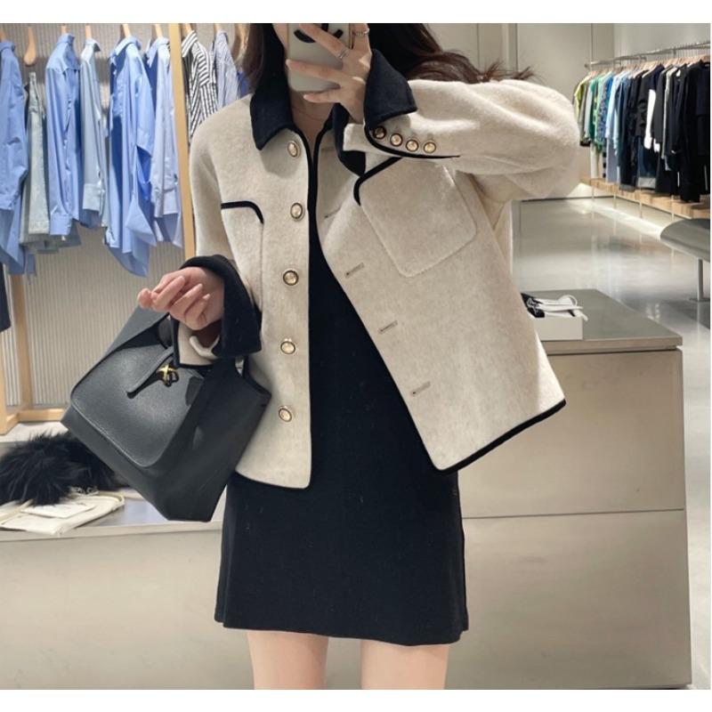 

Осень-зима Маленькое ароматное ветровое полупальто с воротником Маленькое мужское шерстяное пальто для женщин Куртки и пальто женские S