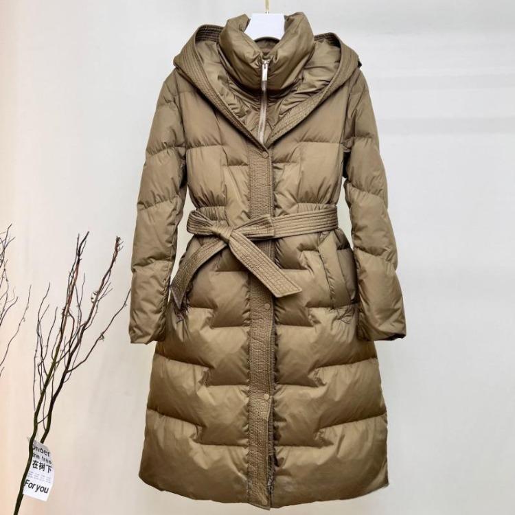 

Warm Thickened Slim Fit Down Coat Long Hooded Knee Length Solid Color Casual Waist Slimming Winter Jacket XXL коричневий