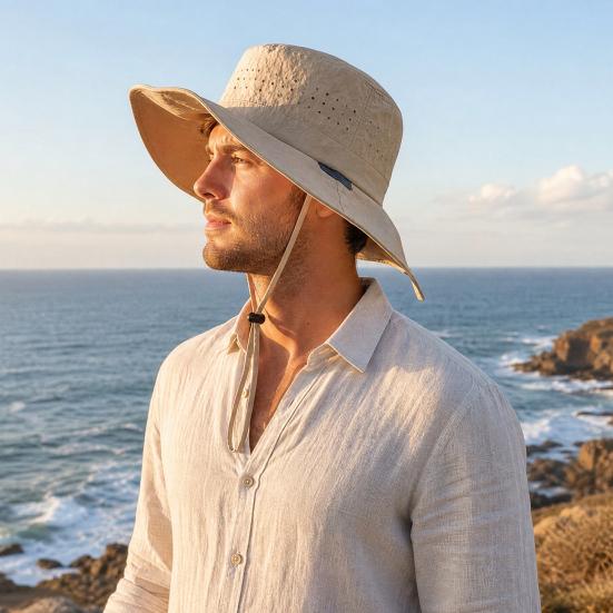 Summer Fisherman Hat, Breathable Mesh Big Brim Quick-Drying Sun Hat, Sweat-resistant Bucket Hat for Hiking Camping Fishing Outdoor Use