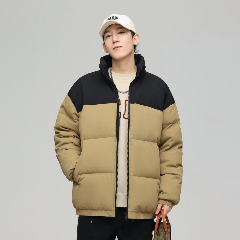 

Зимняя мужская модная пуховая куртка трендового бренда высокого класса с контрастной цветной вставкой и воротником-стойкой 3XL светло-коричневого