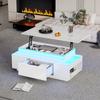 Table Basse Réglable en Hauteur avec Rangement Caché et Tiroir, 96*45*40cm Table de Salon Laquée Brillante, LED, Convient pour Bureau, Studio, Fête, Blanc