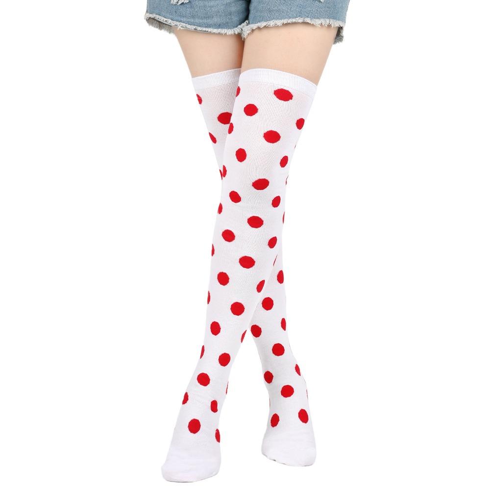 Oberschenkelhohe Socken Damen Gepunktet Gestreifte Strümpfe Damen Kawaii Lustige Mädchen Weiß Lang Über dem Knie Socke Cosplay Weihnachten Neu EU 35-42 white