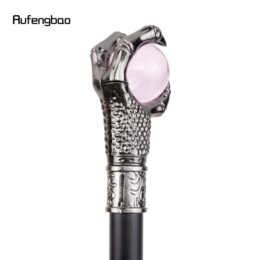 Dragon Claw Grasp Pink Glass Ball Silver Walking Cane Fashion Decorative Walking Stick Cosplay Cane Knob Crosier 93cm