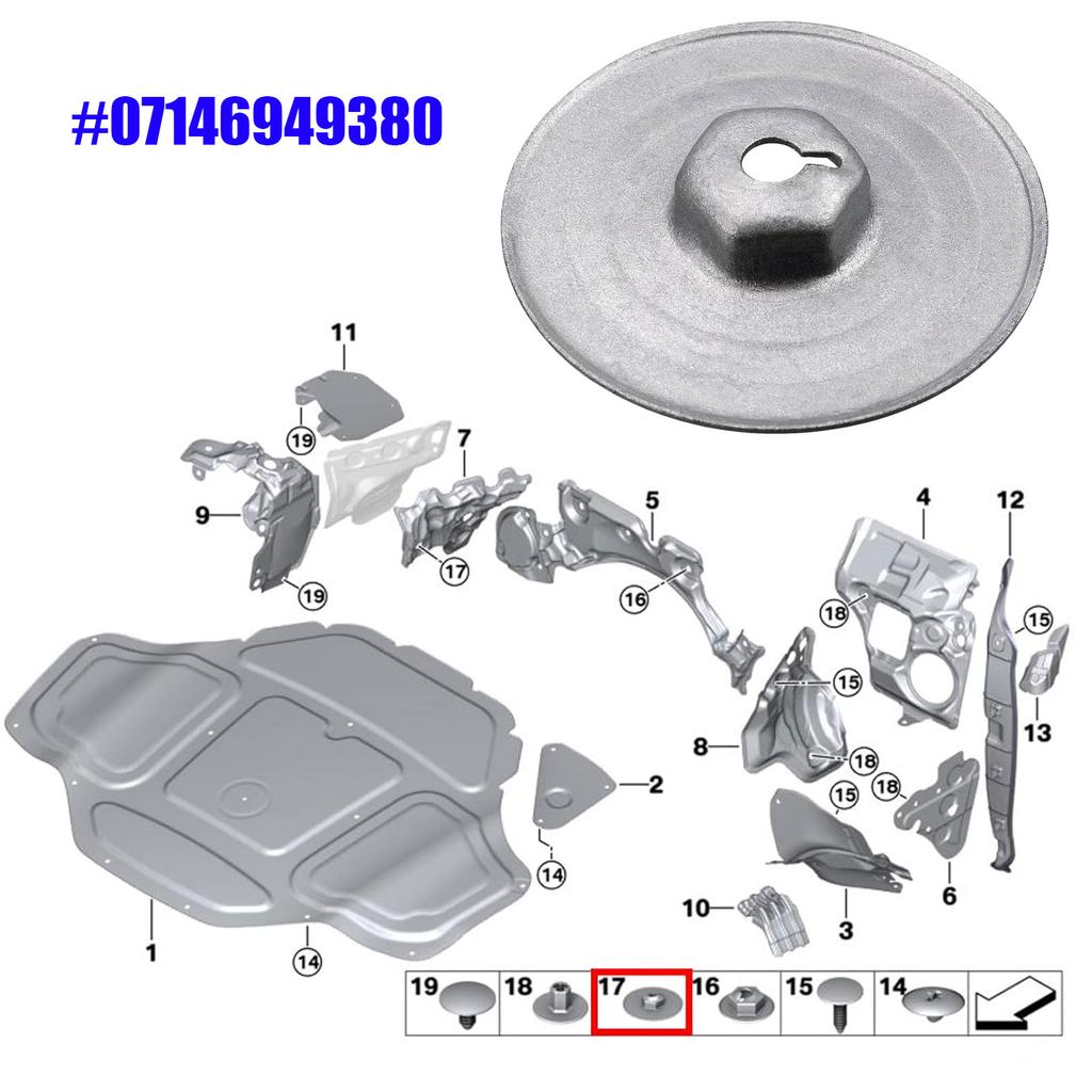 Heat protection mounting nut sheet metal nut 30 mm for BMW MINI 07146949380 Underbody Shields Insulation Panel Fastener Washer