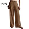 Summer Women Pants High Waist Slim Straight Legs Suit Pants with Pockets Solid Color Loose Fit Button Zipper Closure Office Pants