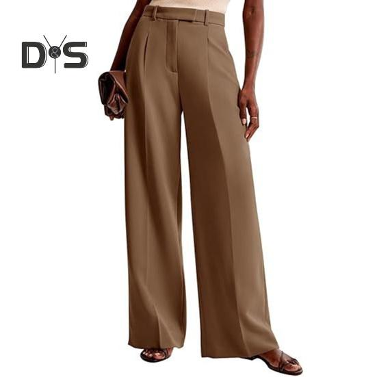 Summer Women Pants High Waist Slim Straight Legs Suit Pants with Pockets Solid Color Loose Fit Button Zipper Closure Office Pants