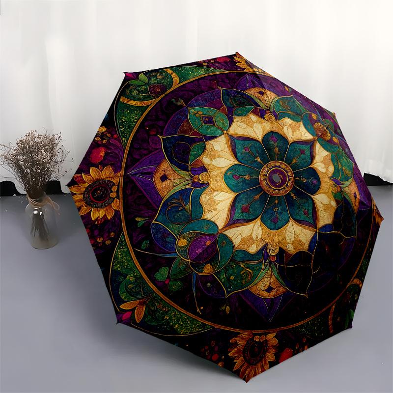 Colorful Mandala Art Print: Vibrant Floral Design for WallsUmbrella, Portable 3-Fold Compact Umbrella,Christmas Gift ES387