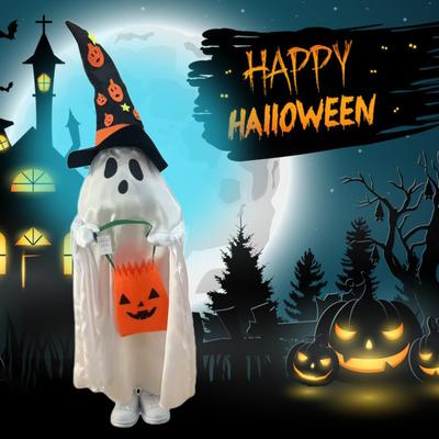 Halloween Trick or Treat Ghost Decoration Light Up White Ghost with Candy Bucket 3ft Front Porch Standing Ghost for Outdoor Yard Lawn Decor