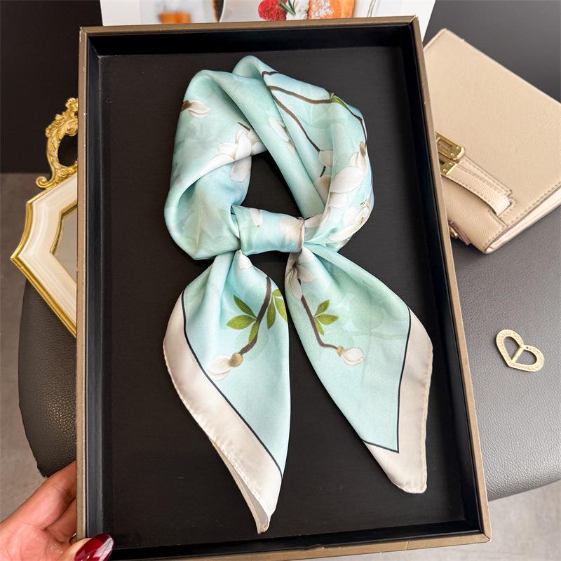European American 70cm Small Square Imitation Silk Scarf - Printed Versatile Headscarf/Neck Protector