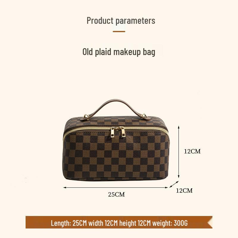 PU Große Monogramm Karomuster Make-up Tasche: Wasserdicht, Tragbar & Multifunktionales Aufbewahrungsfach für Toilettenartikel.