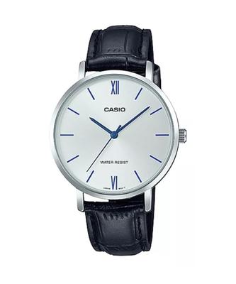 CASIO Quartz Watch Silver and Black Leather Band Women's LTP-VT01L-7B1 LTP-VT01L-7B1