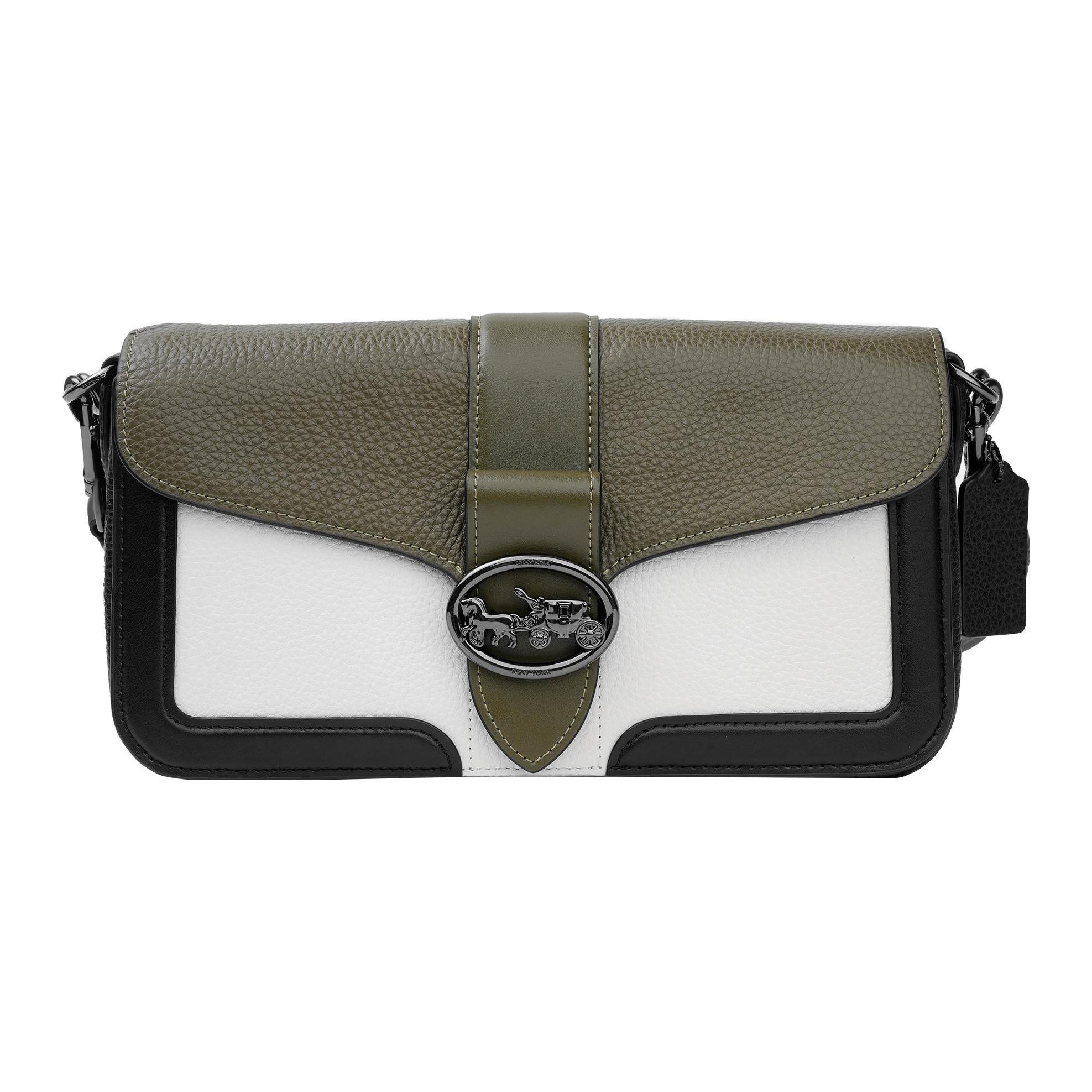 

New COACH Georgie Refined Pebble Leather Shoulder Bag Portable Crossbody Bag Shoulder Bag Women s Avocado White Black 6019-QBRO5 27.4*7.1*14.0CM