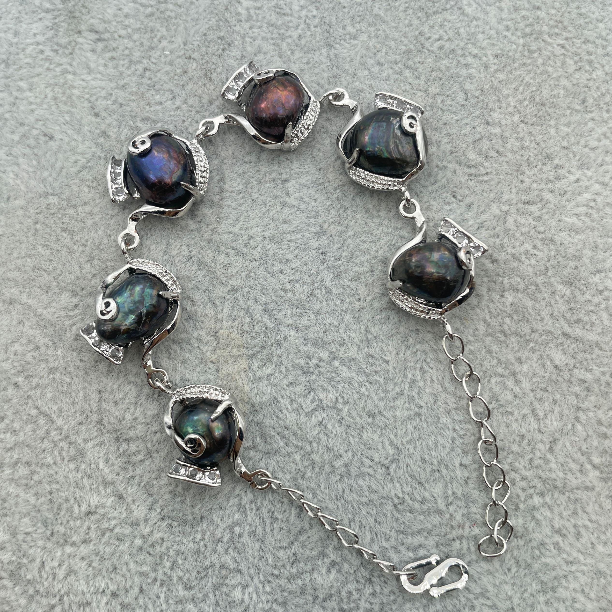 

ЧЕРНЫЙ дополнительный металлический браслет с откидной основой из натурального пресноводного жемчуга