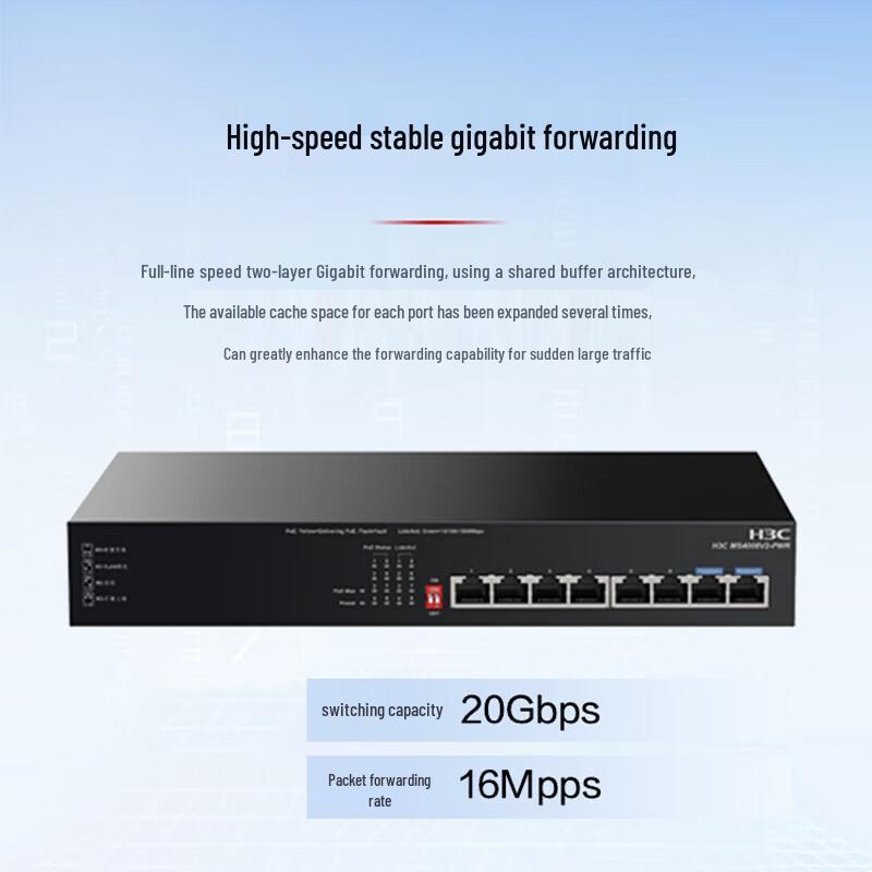 H3C MS4008V2-PWR 8-Port Gigabit Unmanaged PoE Security Switch