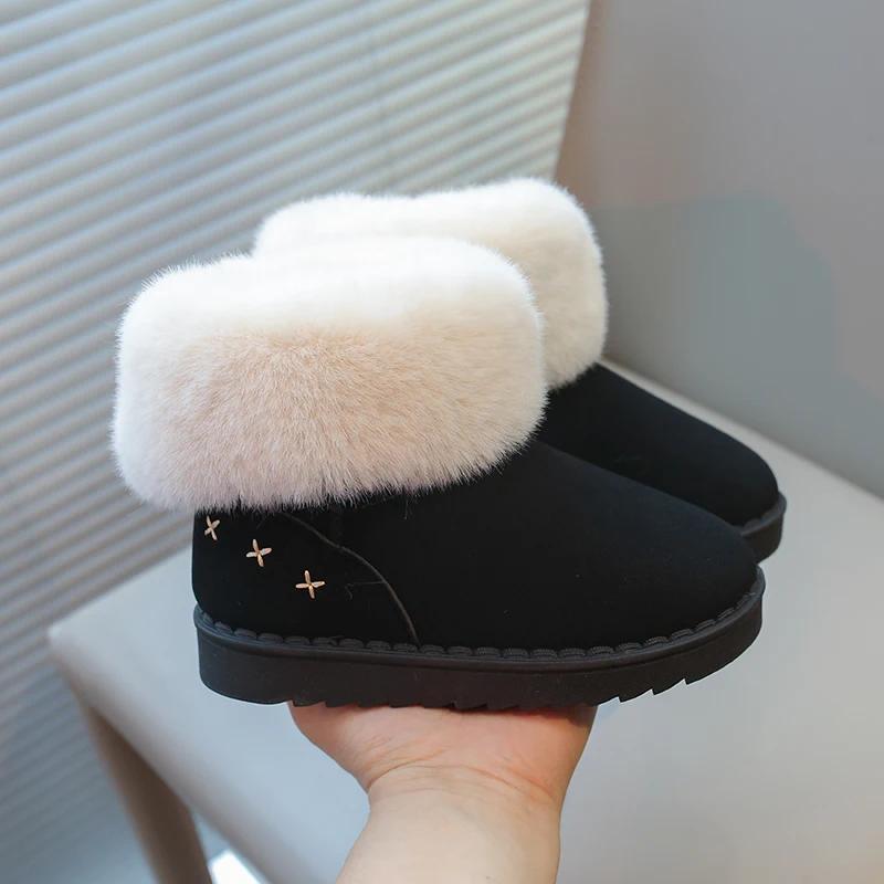 Kinder Winterstiefel für Jungen Mädchen Unisex Kinder Knöchel Thermostiefel Dickes Plüsch Flauschig Warm 2025 Herbst Winter Mädchen Beflockter Schuh