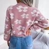 Mode Blume Drucken Strickjacke Pullover Frauen Herbst Winter Casual Lose Langarm Abgeschnitten Strickjacken Kurzen Mantel 28739