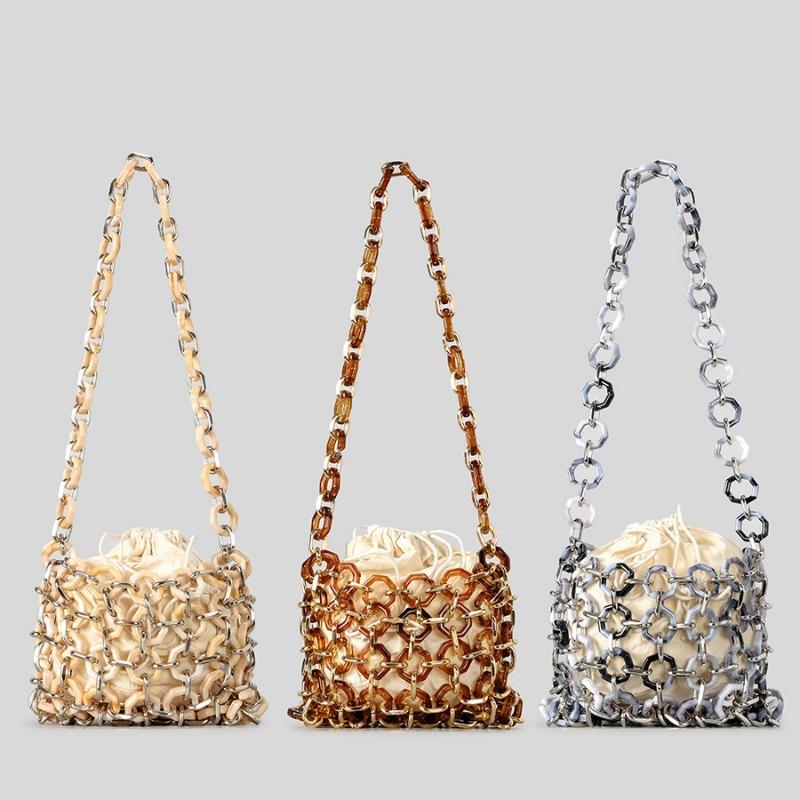 Τσάντα Χειρός Ακρυλικού Δαχτυλιδιού Εξειδικευμένου Σχεδιασμού Πλεκτή με το Χέρι Διάτρητη Τσάντα Ώμου Γυναικεία Τσάντα Crossbody με Κορδόνι